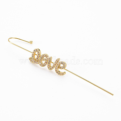 Love Stud Earring, Brass Micro Pave Cubic Zirconia Ear Wrap Crawler Hook Earrings, Earcuffs for Her, Nickel Free, Real 16K Gold Plated, 70mm, Pin: 1mm(EJEW-N099-017-NF)