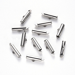 Tarnish Resistant 304 Stainless Steel Slide On End Clasp Tubes, Slider End Caps, Stainless Steel Color, 6x20x4mm, Hole: 3x1.5mm, Inner Diameter: 3mm(STAS-S115-01F-P)