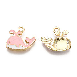 Alloy Charms, with Enamel, Whale, Light Gold, Pink, 14x15x2mm, Hole: 1.8mm(X-ENAM-S119-040D)
