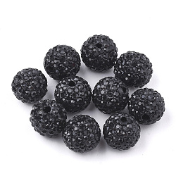 Handmade Polymer Clay Rhinestone Beads, Round, Black, 14mm, Hole: 1.8mm(CLAY-T014-14mm-01)