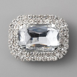 Glass Rhinestone Rectangle Shoe Decorations, Iron & Alloy Detachable Shoe Buckle Clips, Crystal, 30.5x39x13.5mm(FIND-WH0002-12A)