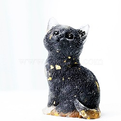 Resin Craft Display Decorations, with Obsidian Chip, Cat Shape Figurine, for Home Feng Shui Ornament, 75x50x36mm(DJEW-PW0021-31F)