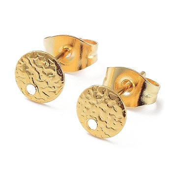 201 Stainless Steel Flat Round Stud Earring Findings, with 304 Stainless Steel Pins, Golden, 6x0.5mm, Hole: 1mm, Pin: 0.7mm