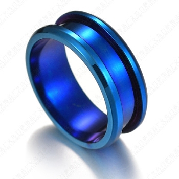 201 Stainless Steel Grooved Finger Ring Settings, Ring Core Blank, for Inlay Ring Jewelry Making, Blue, Size 11, 8mm, Inner Diameter: 21mm