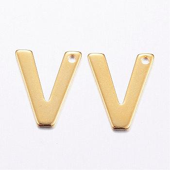 304 Stainless Steel Charms, Letter, Initial Charms, Real 18k Gold Plated, Letter.V, 11x6~12x0.8mm, Hole: 1mm