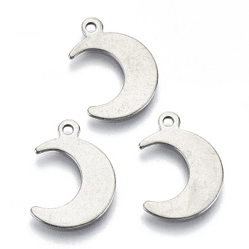 201 Stainless Steel Pendants, Laser Cut, Moon, Stainless Steel Color, 16x11x0.7mm, Hole: 1.2mm
