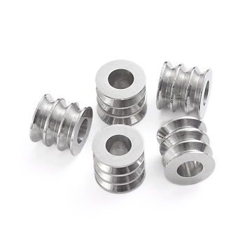 201 Stainless Steel Beads, Grooved Beads, Column, Stainless Steel Color, 9x8mm, Hole: 4.5mm