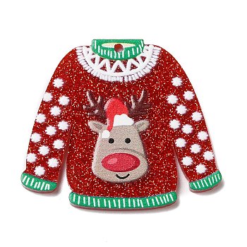 Christmas Themed Acrylic Pendants, Deer, 33x37.5x2mm, Hole: 1.4mm