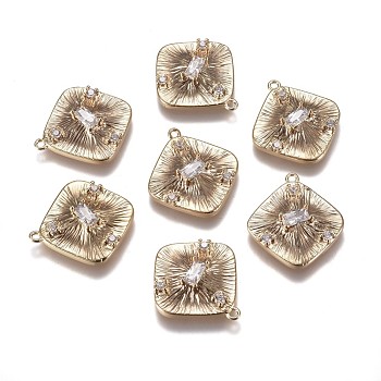 Brass Micro Pave Clear Cubic Zirconia Pendants, Rhombus, Real 18K Gold Plated, 17x15x4mm, Hole: 1mm