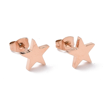 Ion Plating(IP) 304 Stainless Steel Pentagon Stud Earrings for Women, Rose Gold, 9.5x10x2mm, Pin: 0.6mm