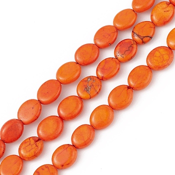 Natural Turpuoise Beads Strands, Dyed, Flat Oval, Orange Red, 9x7~8x3~4mm, Hole: 0.6mm, about 43pcs/strand, 15.35''~15.71''(39~39.9cm)