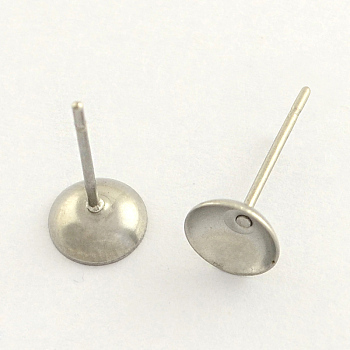 304 Stainless Steel Post Stud Earring Findings, Stainless Steel Color, 4mm, pin: 0.8mm