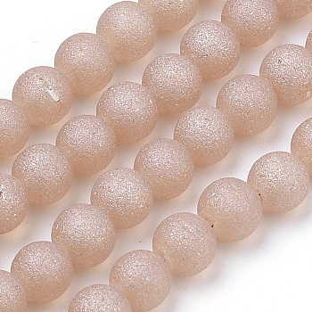 Electroplate Glass Beads Strands, Frosted, Round, PeachPuff, 4mm, Hole: 1mm, about 100pcs/strand, 15.7 inch