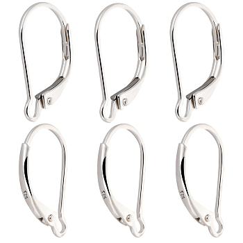 4 Pairs 925 Sterling Silver Leverback Hoop Earrings Findings, with Horizontal Loops, Silver, 16.5x10x2mm, Hole: 1mm, Pin: 0.8mm