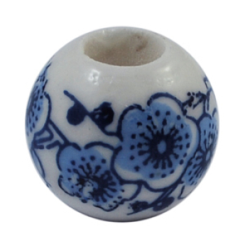 Handmade Porcelain European Beads, Large Hole Beads, Round, No Metal Core, White, about 15mm in diameter, 13mm thick, hole: 6mm
