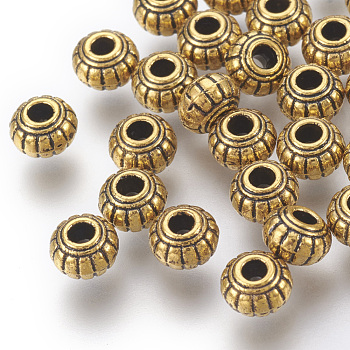 Tibetan Style Alloy Beads, Rondelle, Cadmium Free & Lead Free, Antique Golden, 6x4.5mm, Hole: 1.5mm