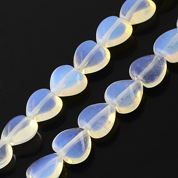Opalite Bead Strands, Heart, Azure, 10x10x5mm, Hole: 1mm, about 40pcs/strand, 15.3 inch