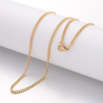 Ion Plating(IP) 304 Stainless Steel Necklace, Curb Chains, with Lobster Clasps, Golden, 17.72 inch(450mm), 2.2mm