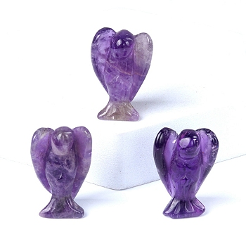 Natural Amethyst Carved Healing Angel Figurines, Reiki Energy Stone Display Decorations, 28x18mm