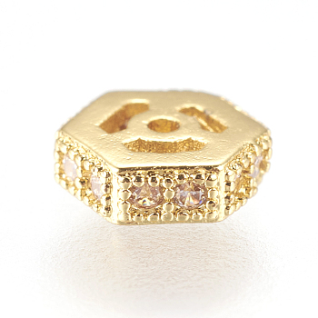 Brass Micro Pave Cubic Zirconia Beads, Hexagon, Real 18K Gold Plated, 5.5x5.5x2mm, Hole: 1mm