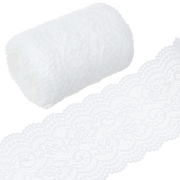 Elastic Lace Embroidery Costume Accessories, Applique Patch, Sewing Craft Decoration, Flower, White, 100~105mm