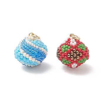 2Pcs 2 Color Handmade MIYUKI Japanese Seed Beads Pendants, Round Charms, Mixed Color, 17.5x18x16mm, Hole: 3.5mm, 1Pc/style