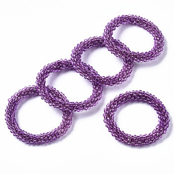 Faceted Transparent Glass Beads Stretch Bracelets, Torsade Bracelets, Rondelle, Dark Orchid, Inner Diameter: 2 inch(5cm)