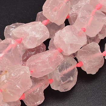 Nuggets Natural Rose Quartz Bead Strands, 16~28x9~20x10~25mm, Hole: 1mm, about 16~17pcs/strand, 15.5 inch