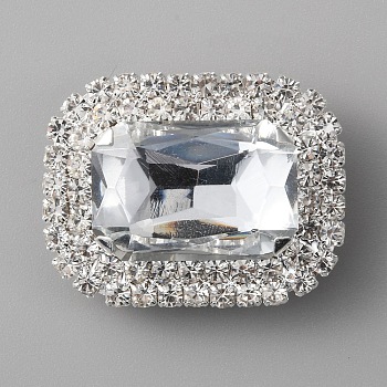 Glass Rhinestone Rectangle Shoe Decorations, Iron & Alloy Detachable Shoe Buckle Clips, Crystal, 30.5x39x13.5mm