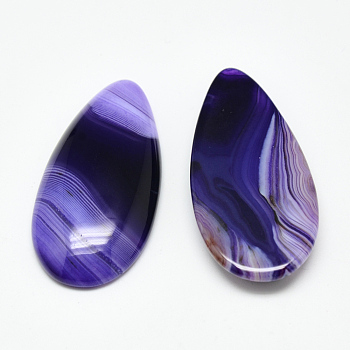 Dyed Natural Strip Agate Cabochons, teardrop, Blue Violet, 49x24x8mm