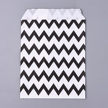 Kraft Paper Bags, No Handles, Food Storage Bags, White, Wave Pattern, Black, 18x13cm