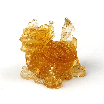 Dragon Resin Figurines, with Natural Citrine Chips inside Statues for Home Office Decorations, 45x58x30mm