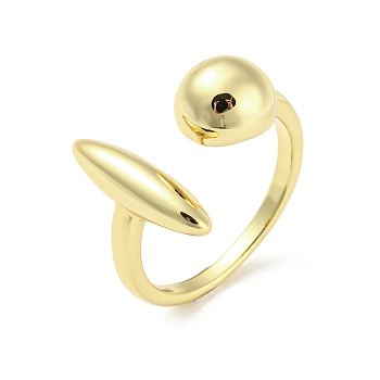 Brass Open Cuff Rings, Half Round & Oval, Real 18K Gold Plated, US Size 7 1/4(17.5mm)