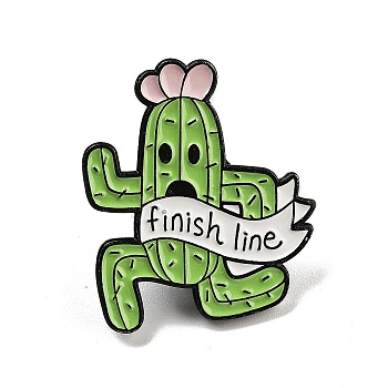 Cartoon Cactus Alloy Enamel Brooch, Finish Line Plant Enamel Pins for Backpack Clothes, Lime Green, 28x24.5x1.8mm