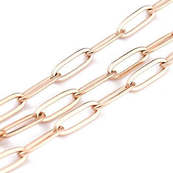 Ion Plating(IP) 304 Stainless Steel Paperclip Chains, Soldered, with spool, Rose Gold, Link: 12x4x1mm, about 32.8 Feet(10m)/roll