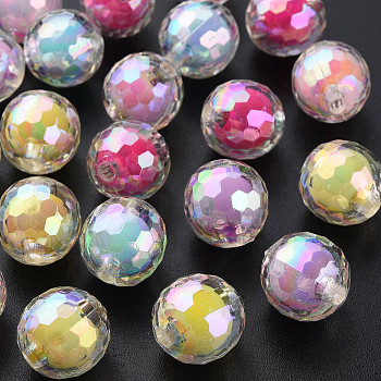 Transparent Acrylic Beads, Bead in Bead, AB Color, Faceted, Round, Mixed Color, 16mm, Hole: 3mm, about 205pcs/500g