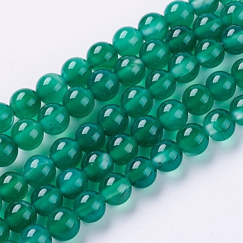 Natural Agate Beads Strands, Dyed, Round, Green, 6mm, Hole: 1mm, about 62pcs/strand, 14.8 inch