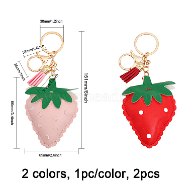 chgcraft 2pcs 2 couleurs porte-clés pendentif fraise en cuir pu(KEYC-CA0001-46)-2