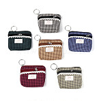Plaid Pattern Cotton Cloth Wallets, Change Purse, Rectangle with Zipper & Iron Key Rings, Platinum, Mixed Color, 95x104~109x13~15mm(AJEW-N003-10)