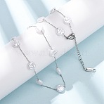 304 Stainless Steel with ABS Plastic Pearl Flat Round Bead Cable Chain Necklaces for Women, White, Stainless Steel Color, 16.02 inch(40.7cm)(NJEW-G190-03P)