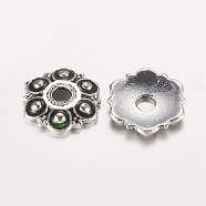 Antique Silver Plated Flower Alloy Enamel Bead Caps, 6-Petal, Colorful, 13x2mm, Hole: 3mm(ENAM-J556-02AS-1)