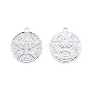 201 Stainless Steel Pendants, Flat Round with Star, Stainless Steel Color, 28.5x25x2mm, Hole: 2.5mm(STAS-N098-238P)