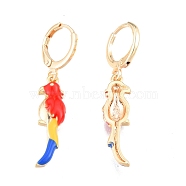 Colorful Enamel Parrot Dangle Leverback Earrings, Brass Jewelry for Women, Cadmium Free & Nickel Free & Lead Free, Real 18K Gold Plated, 38mm, Pin: 1mm(EJEW-N012-86)