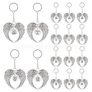Elite 16Pcs 4 Style Wing Shape Alloy Pendant Keychain, with Iron Findings, Flat Round with Word, Antique Silver, 11.9cm, 4pcs/style(KEYC-PH0001-79)