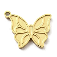 Ion Plating(IP) 316L Surgical Stainless Steel Pendants, Butterfly Charm, Real 18K Gold Plated, 13.5x16x2mm, Hole: 1.4mm(STAS-M317-02G)