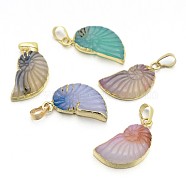 Natural Agate Crystal Electroplate Conch Pendants, with Brass Findings, Mixed Color, 28~30x14~15x4~7mm, Hole: 5x8mm(G-F168-14)
