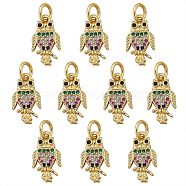 10Pcs Rack Plating Brass Micro Pave Cubic Zirconia Charms, with Jump Ring, Cadmium Free & Lead Free, Owl, Real 18K Gold Plated, 14x8x1.5mm, Jump Ring: 5x1mm, Inner Diameter: 3mm(ZIRC-SZ0003-86)