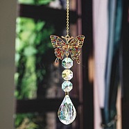 Crystal Pendant Decorations, with Metal Findings, for Home, Garden Decoration, Butterfly, 300x45mm(PW-WG22300-05)
