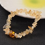 Chips Natural Citrine(Dyed & Heated) & Quartz Crystal(Dyed & Heated) Beaded Stretch Bracelets, with Brass Rhinestone Findings, Silver Color Plated, 59mm(BJEW-JB02131-06)