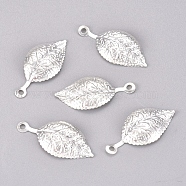 Iron Pendants, Filigree, Leaf, Silver, 21x9.7x2mm, Hole: 1.4mm(IFIN-G087-13S)